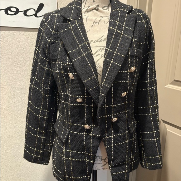 SHEIN Black and Cream Checkered Blazer - Picture 1 of 1